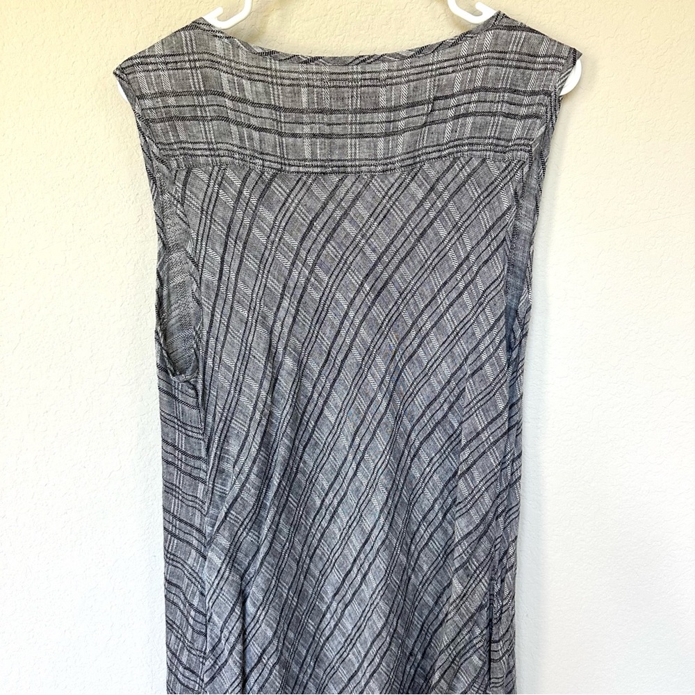 FLAX Linen Dress V-Neck with Pockets Gray and Black M - Picture 4 of 10